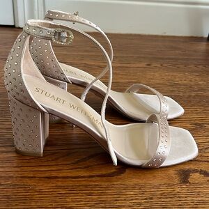 Stuart Weitzman Nudistcurve Block Heel in satiny pink